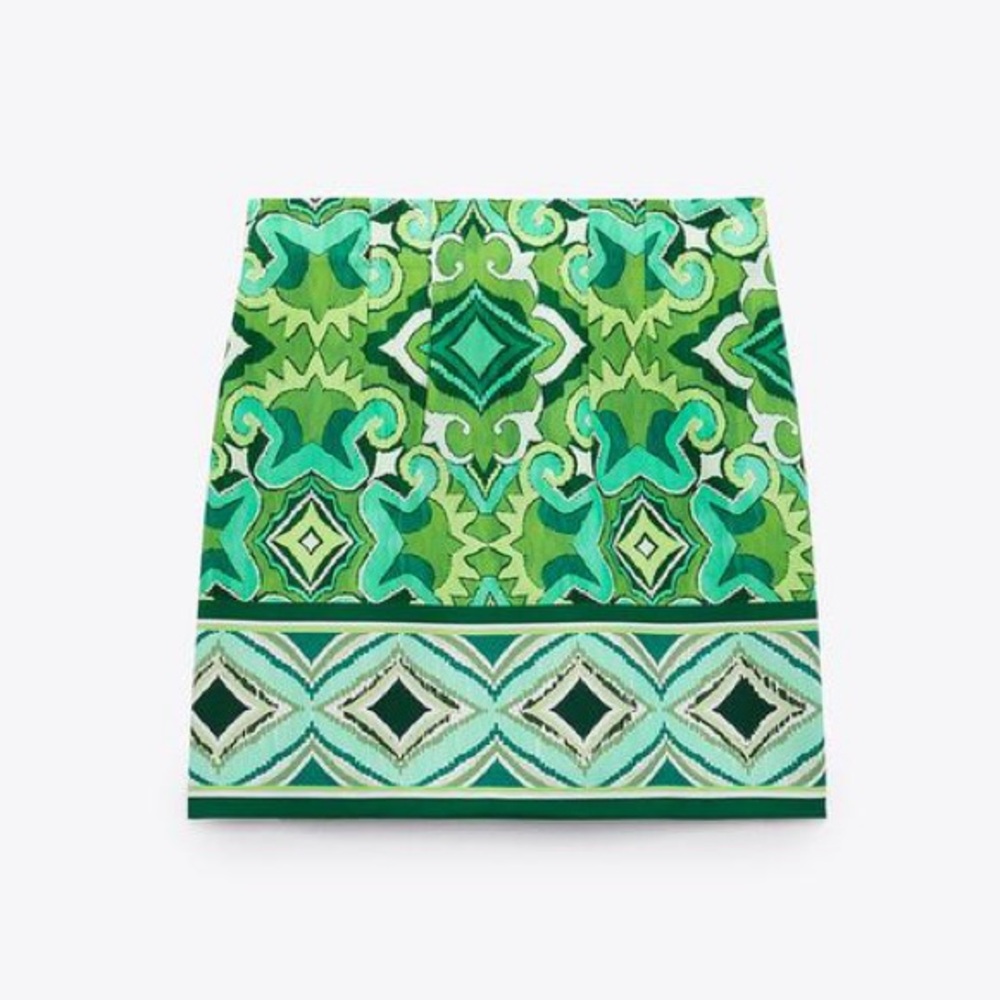 Zara Green Printed Mini Skirt, Size M